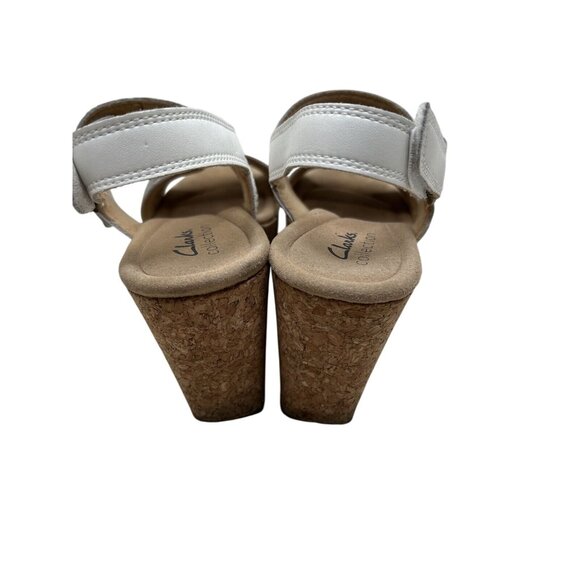 Clarks Collection White Leather Cork Wedge Sandals 6.5 - Picture 6 of 7